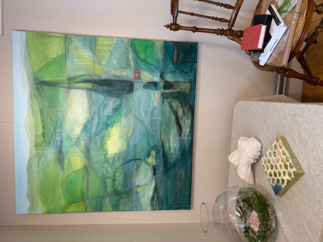 Konstverk, grönt blått.